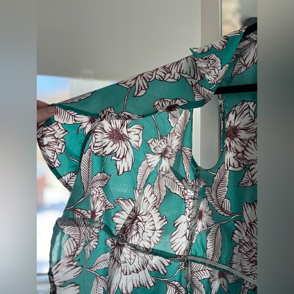 Japna Turquoise Floral Designed Blouse Size Medium - Picture 3 of 4